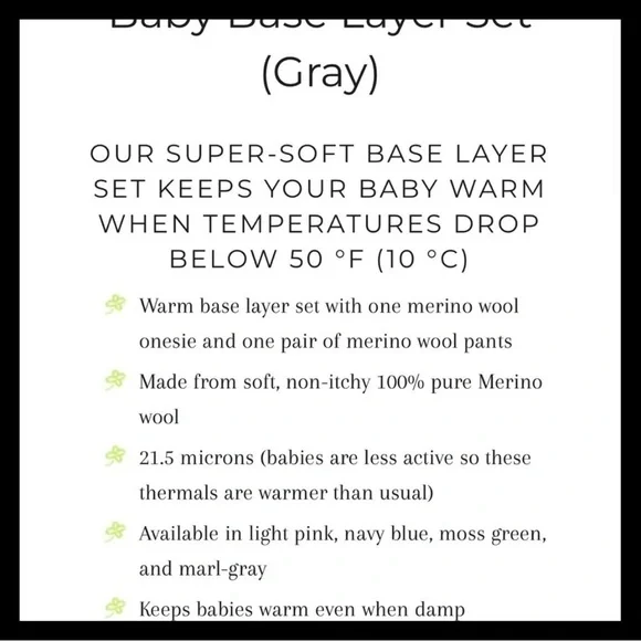 ELLA’S WOOL Baby Base Layer Set – 100% Pure Merino Wool, Grey (12-18 Months) - Picture 7 of 7